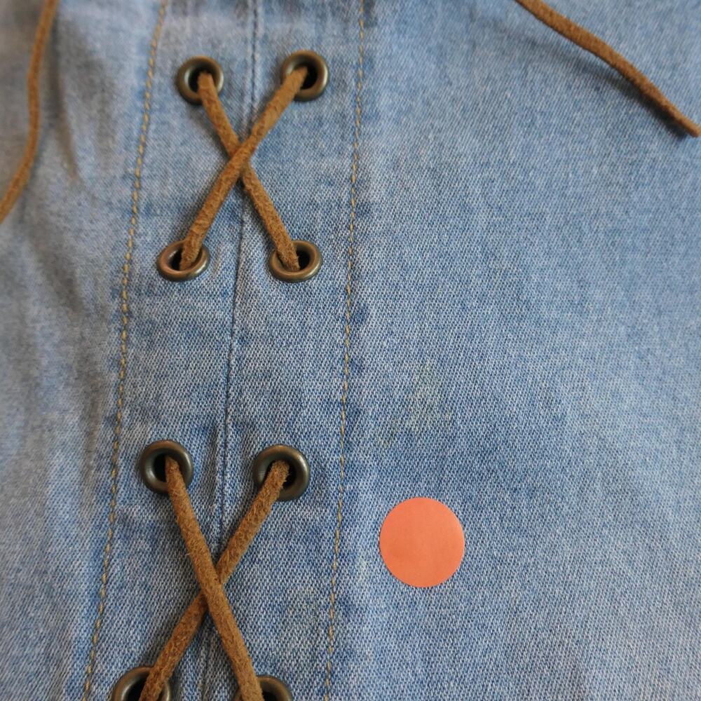 Vintage Jean Shout Skirt Womens M Blue Denim Lace Up Maxi Front Slit Boho Hippie - Picture 8 of 12